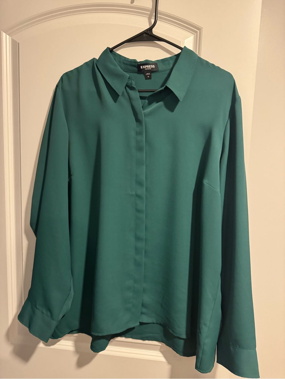 Express Women's Teal Green Button-Front Blouse